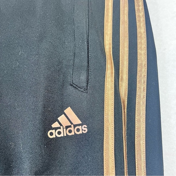 Adidas Womens Tiro 17 Black Tapered Training Pants Sz XS Gold Stripe Track Zip - Picture 6 of 12